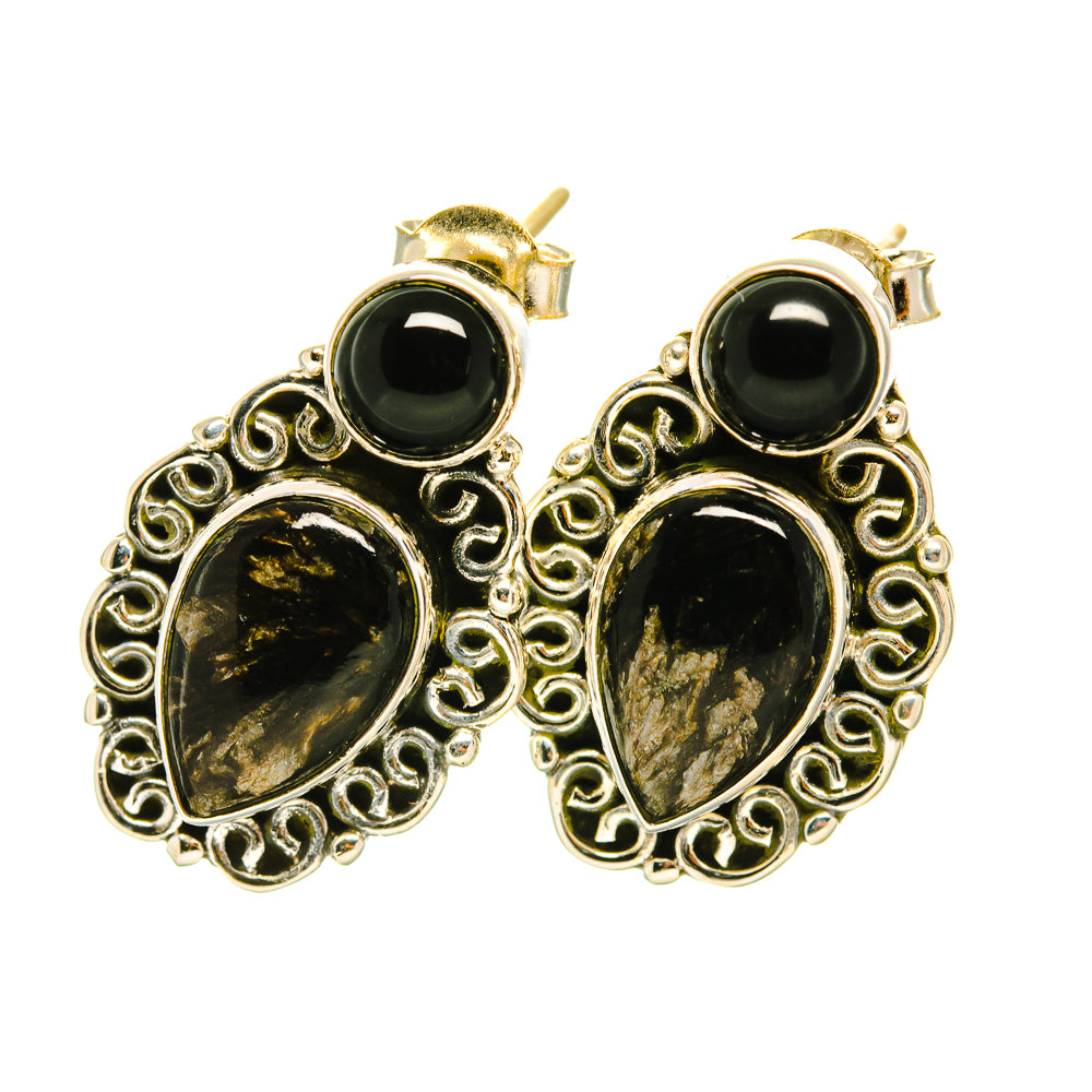 Pyrite In Black Onyx Earrings handcrafted by Ana Silver Co - EARR418833