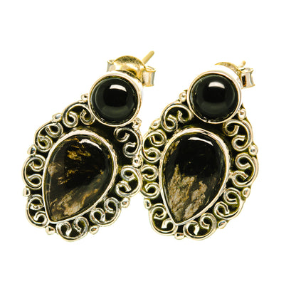 Pyrite In Black Onyx Earrings handcrafted by Ana Silver Co - EARR418833