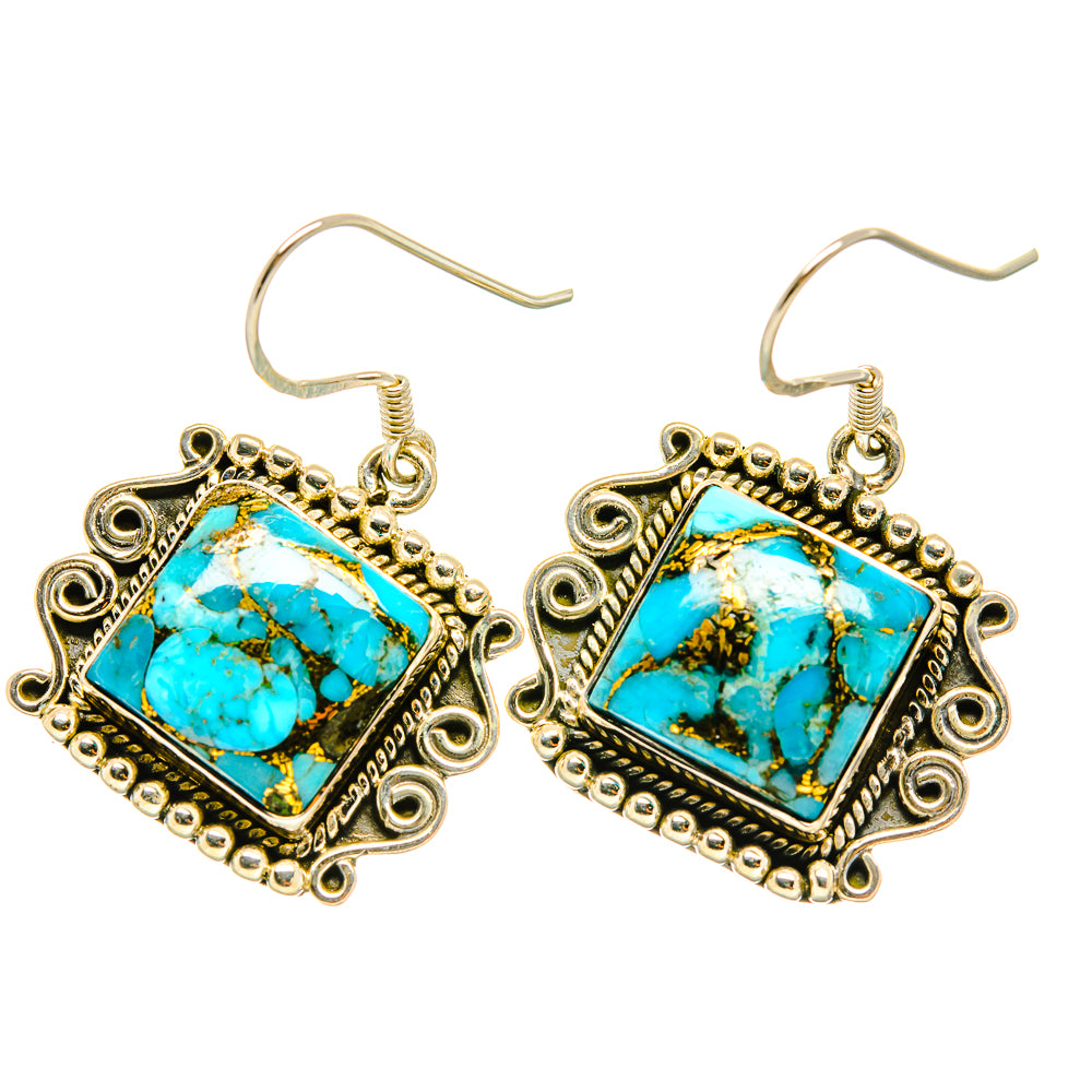Blue Copper Composite Turquoise Earrings handcrafted by Ana Silver Co - EARR418900
