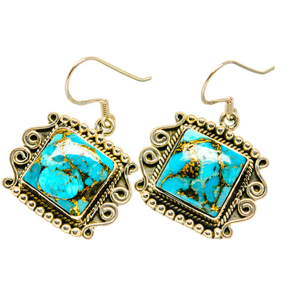 Blue Copper Composite Turquoise Earrings handcrafted by Ana Silver Co - EARR418900