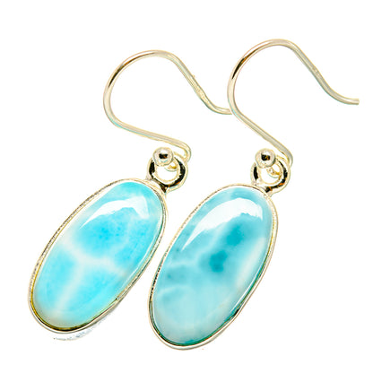 Oval larimar drop earrings in 925 sterling silver with fishhook settings