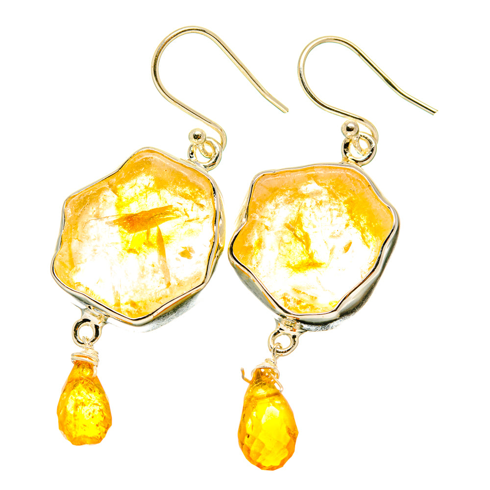 Rough citrine earrings with gold-tone hooks and yellow dangle drops