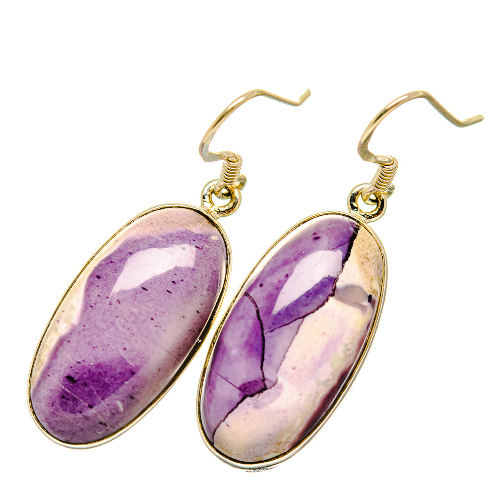 Oval purple stone dangle earrings in 925 sterling silver with fishhook closures