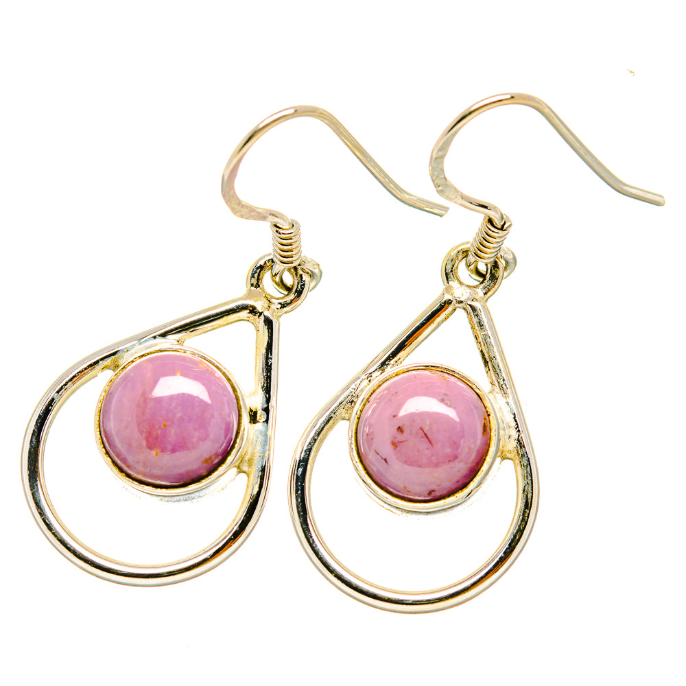 Teardrop phosphosiderite earrings in 925 sterling silver with pink cabochons and fishhook backs
