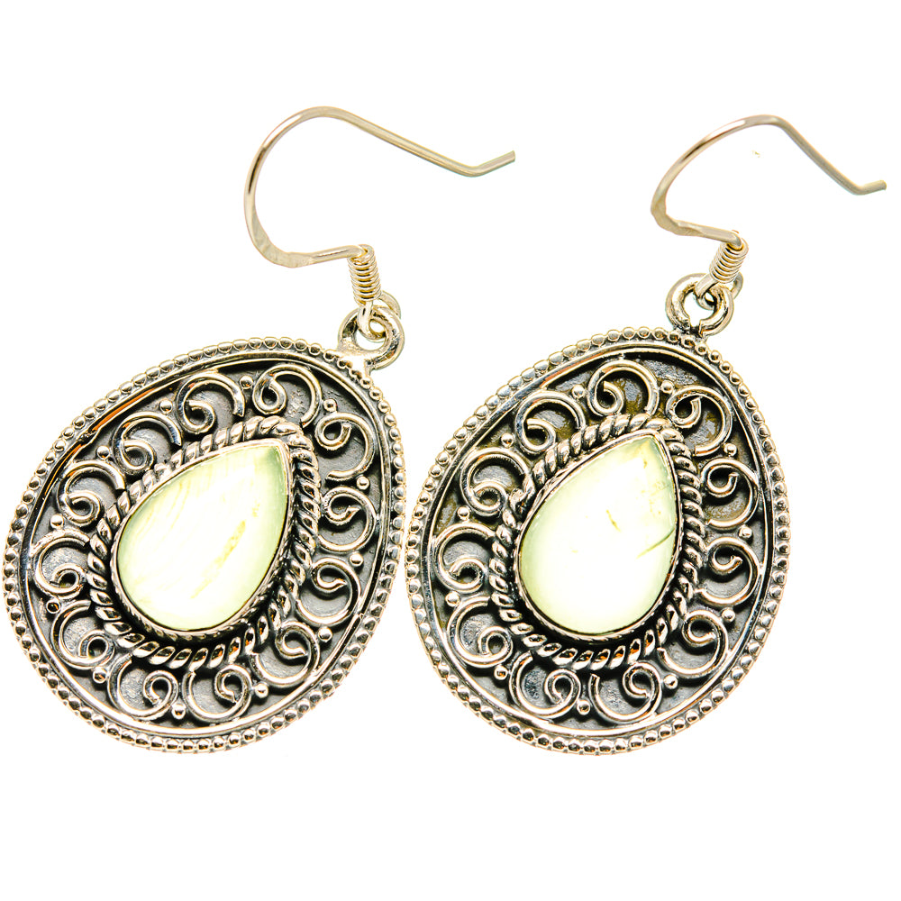 Sterling silver prehnite earrings, round filigree medallion style with light green stones