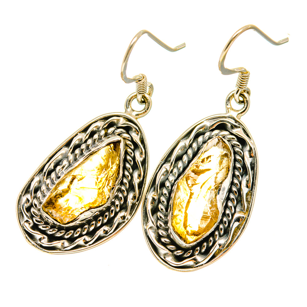 925 sterling silver drop earrings with rough oval citrine stones and hooked backs