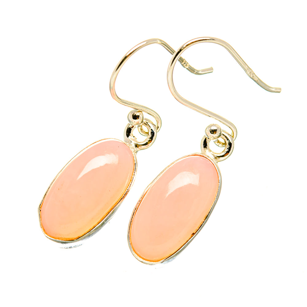 Pink opal drop earrings, gold-tone oval stones on hook backs
