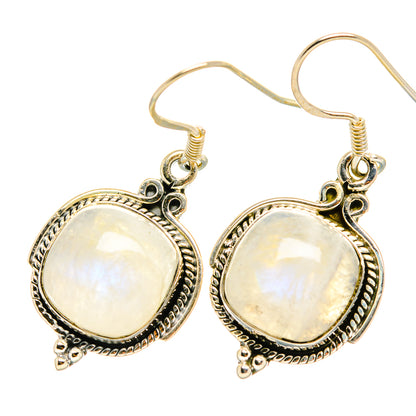 Moonstone drop earrings in 925 sterling silver, oval bezel with decorative border