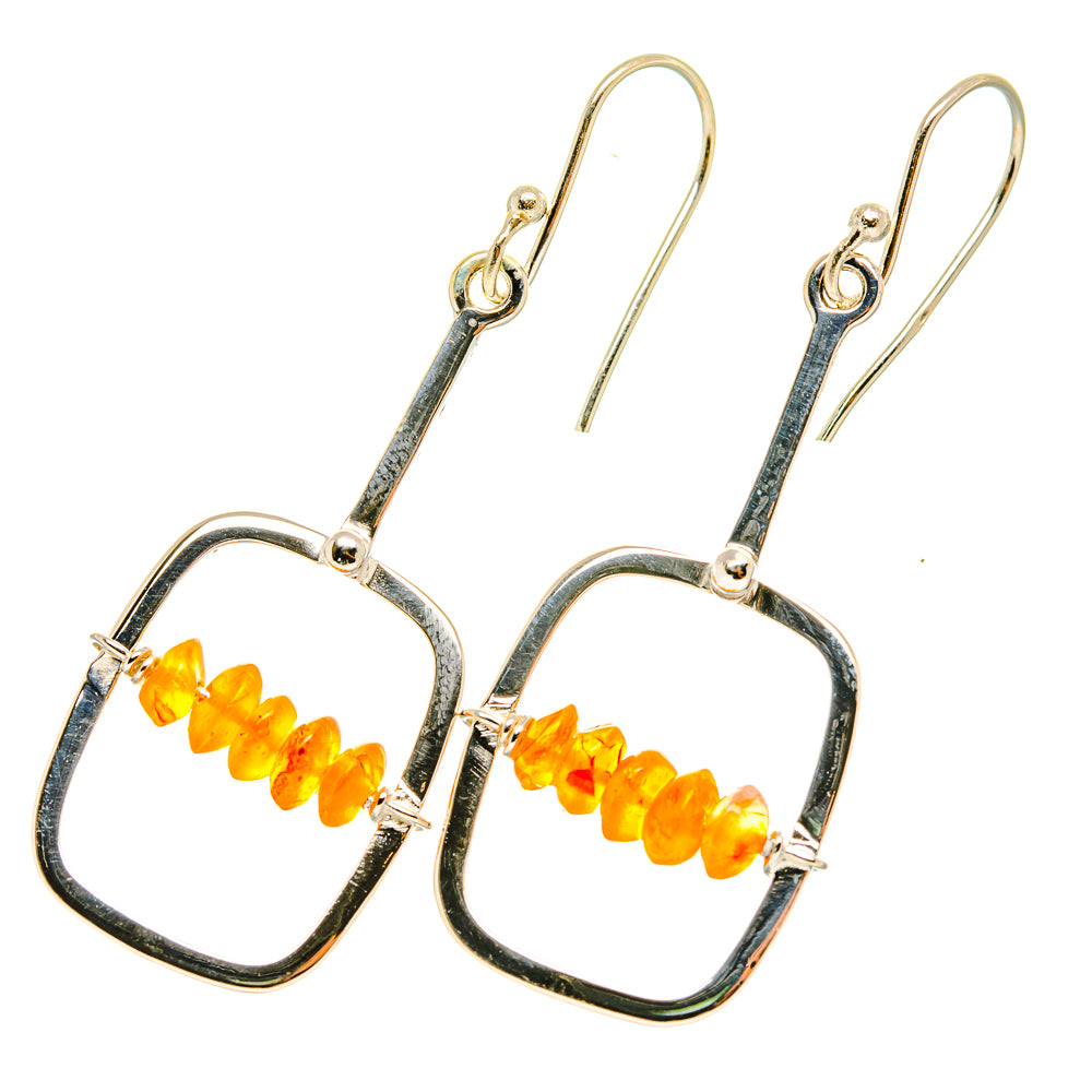 Orange carnelian bead heart earrings in silver on fishhook wires