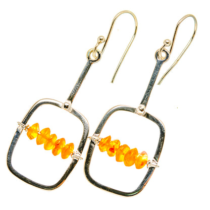 Orange carnelian bead heart earrings in silver on fishhook wires
