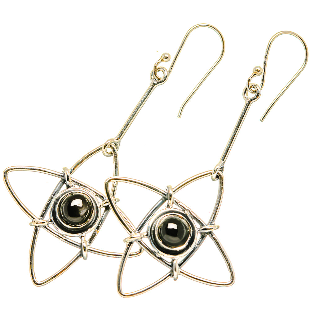 Star diopside drop earrings, 925 sterling silver with black cabochon stones