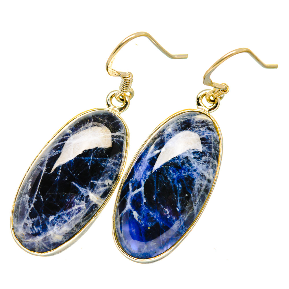 Sodalite oval drop earrings in 925 sterling silver, gold-tone hooks