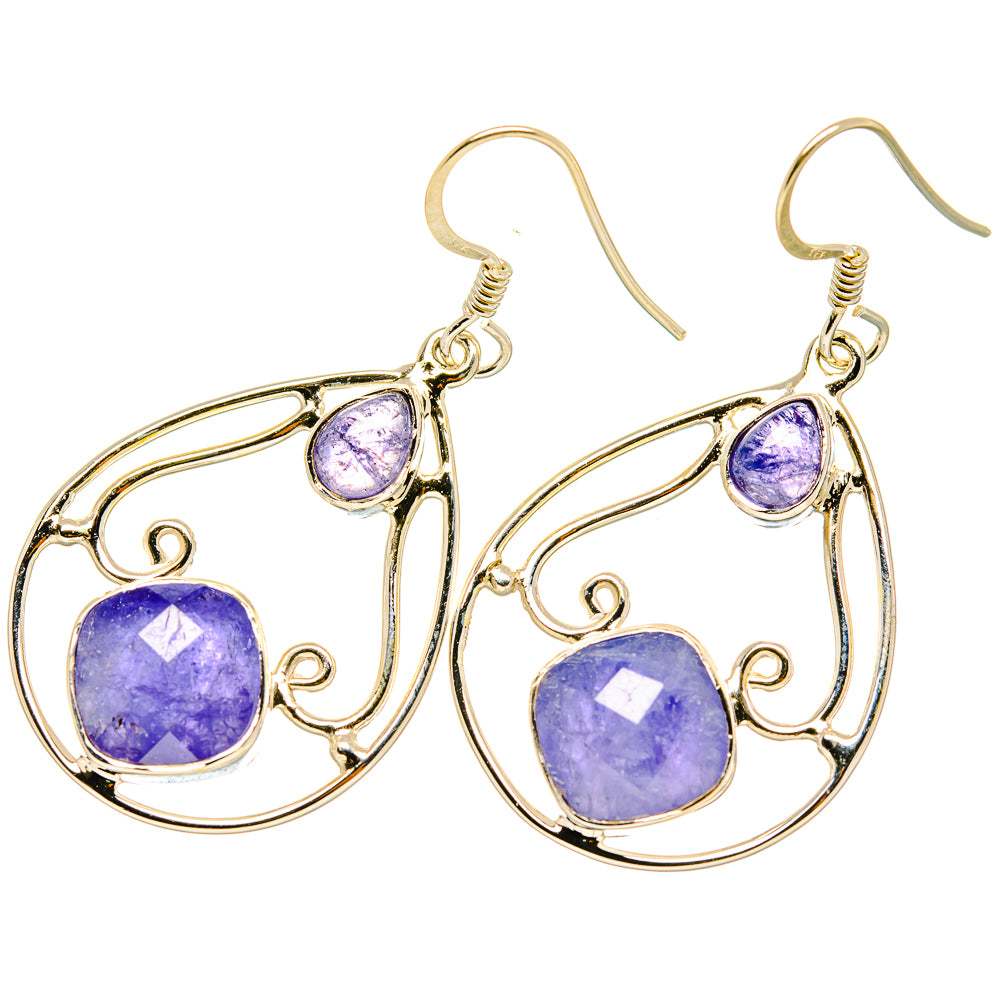 Teardrop drop earrings with purple tanzanite-style gemstones on 925 sterling silver hooks
