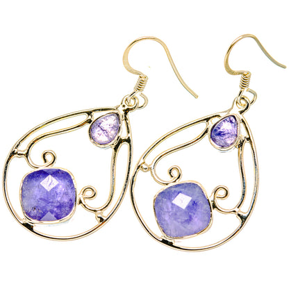 Teardrop drop earrings with purple tanzanite-style gemstones on 925 sterling silver hooks