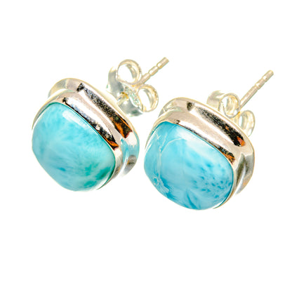 Larimar stud earrings in 925 sterling silver, oval blue stones with posts