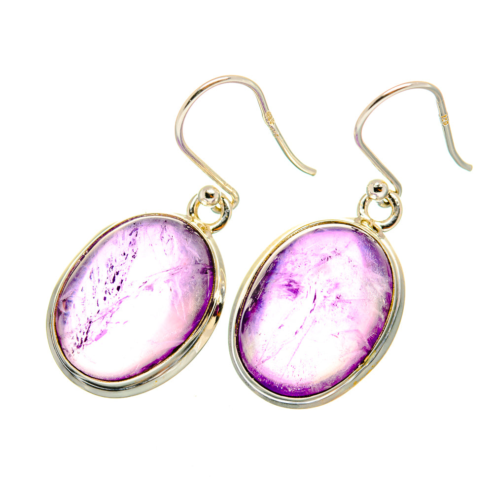Oval amethyst drop earrings in 925 sterling silver, purple gemstone cabochon, hook backs