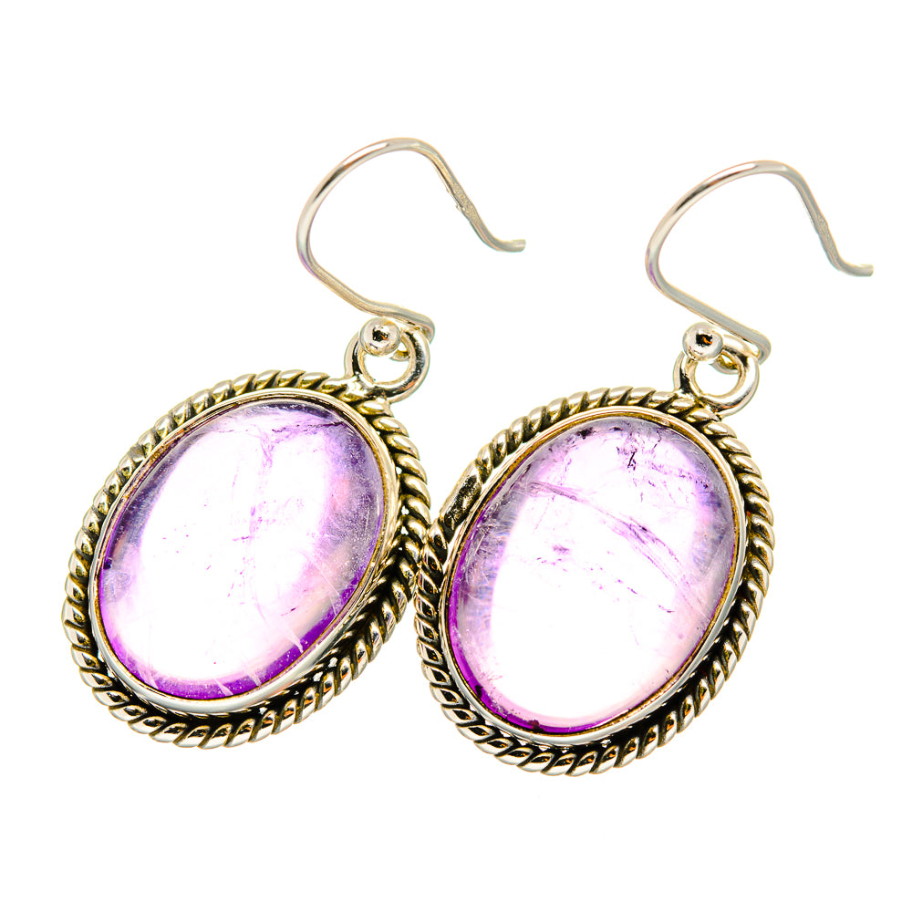925 sterling silver oval amethyst drop earrings with rope bezel and hook closures