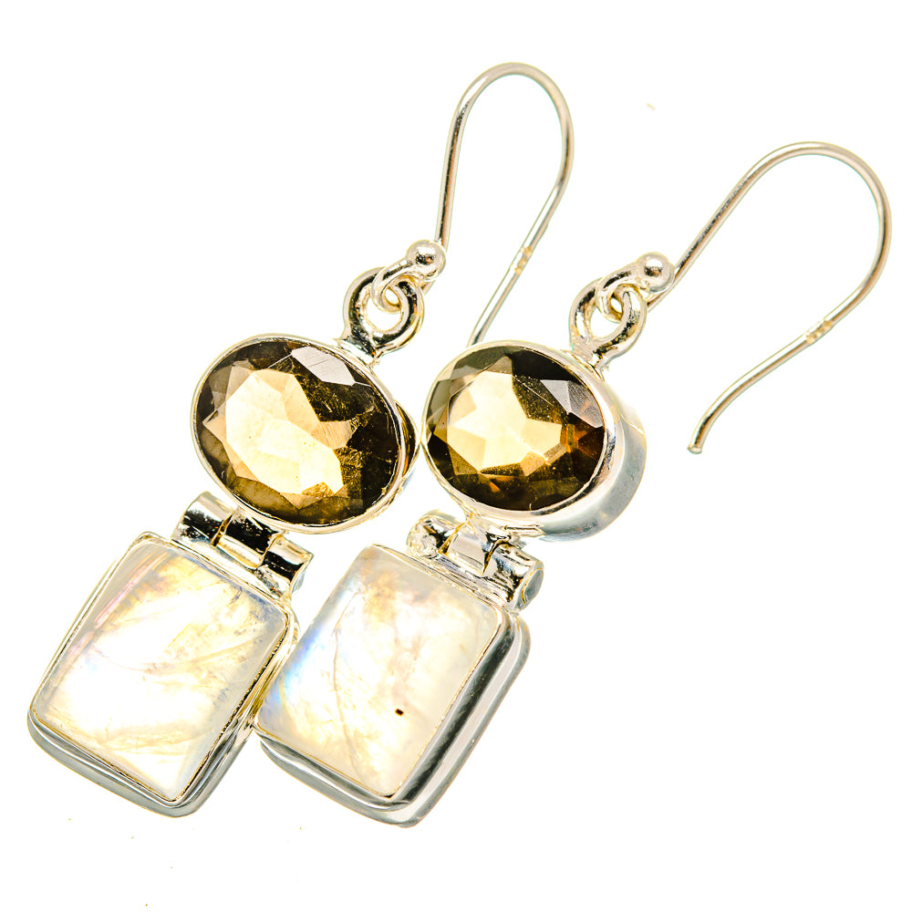 Rainbow Moonstone, Smoky Quartz Earrings handcrafted by Ana Silver Co - EARR419552