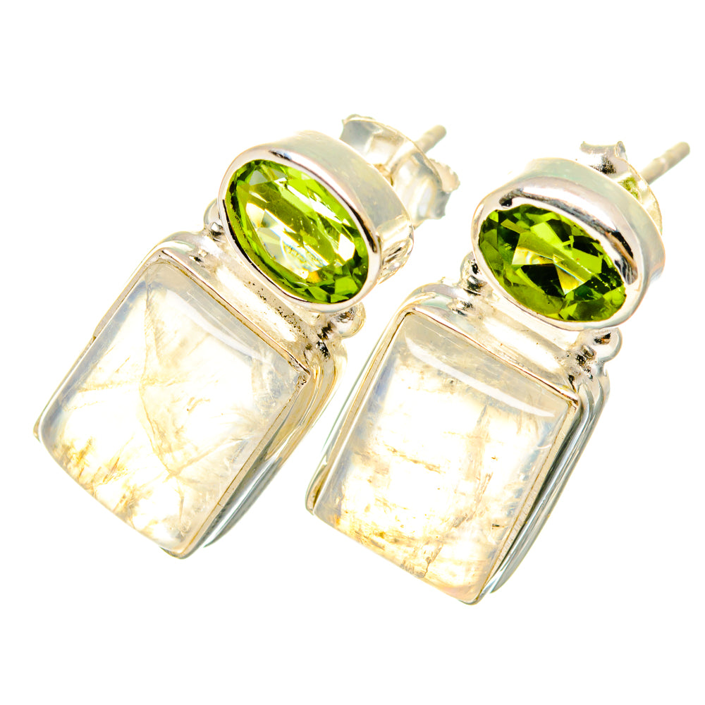 Rainbow Moonstone, Peridot Earrings handcrafted by Ana Silver Co - EARR419555
