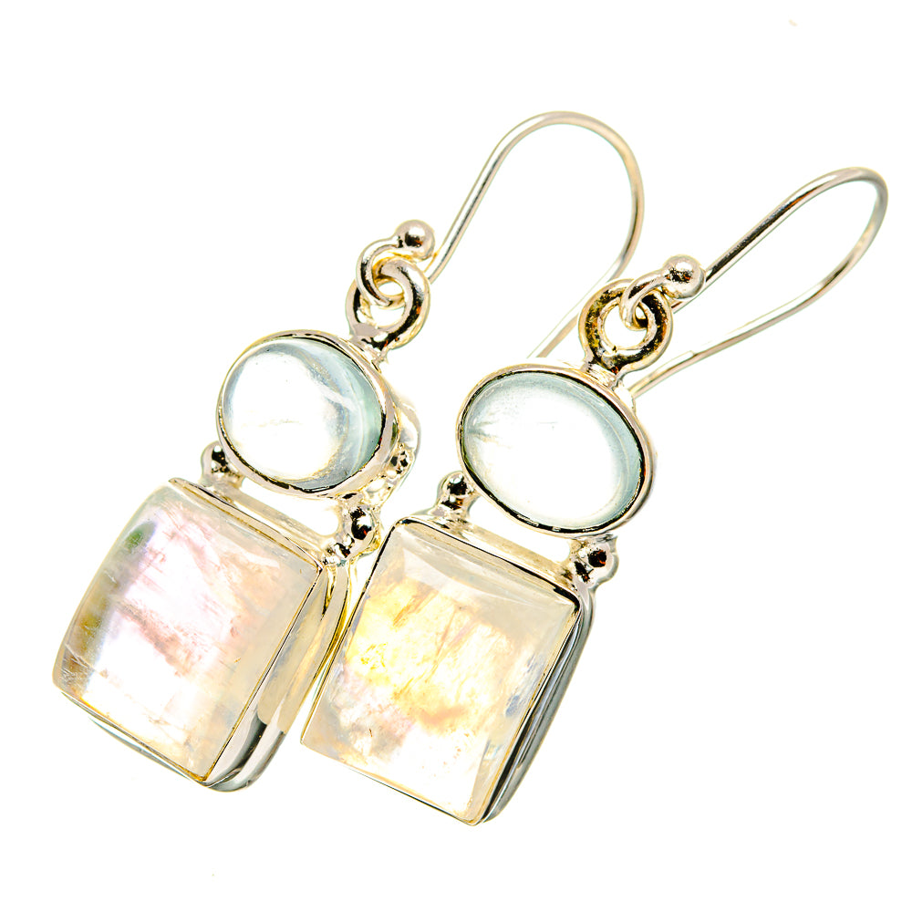 925 sterling silver earrings with iridescent moonstone and aqua chalcedony drop dangles