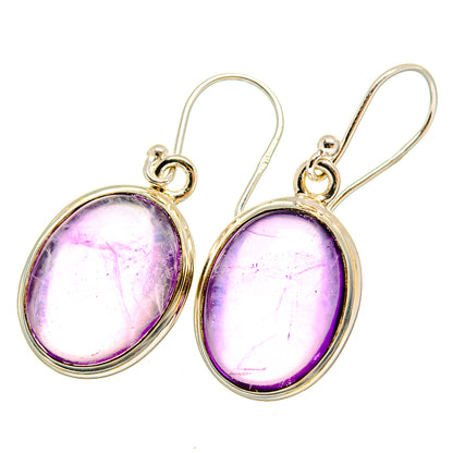 Oval amethyst drop earrings in 925 sterling silver with purple cabochons, lever hooks