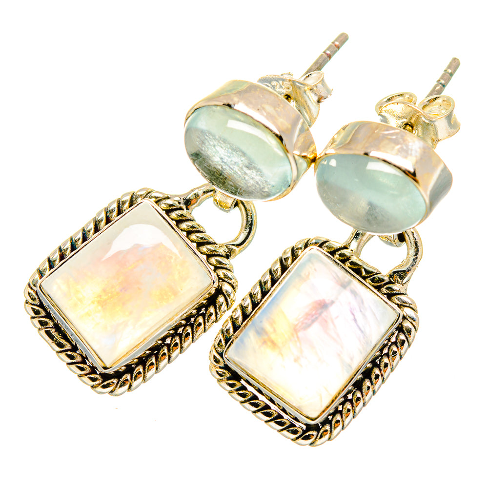 925 sterling silver earrings with goldtone settings and rectangular iridescent stones