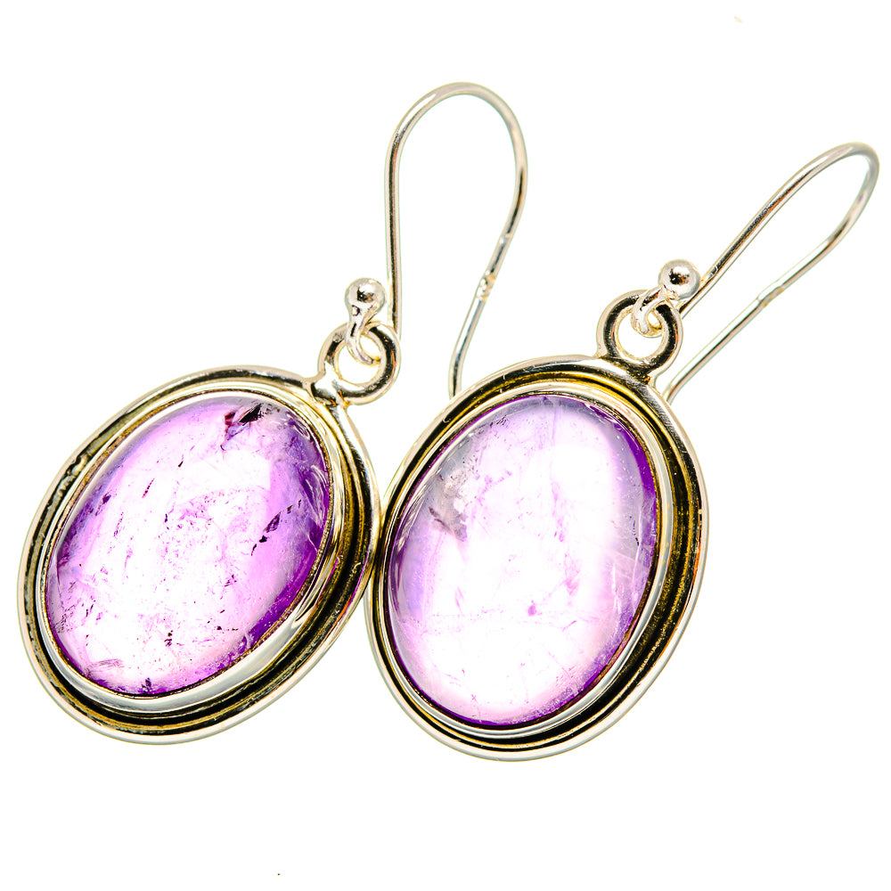 Oval amethyst drop earrings in 925 sterling silver with purple gemstone cabochons