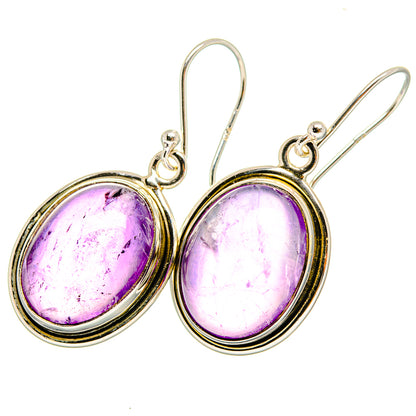 Oval amethyst drop earrings in 925 sterling silver with purple gemstone cabochons