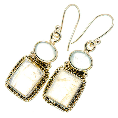 Moonstone drop earrings, sterling silver with iridescent oval and square stones