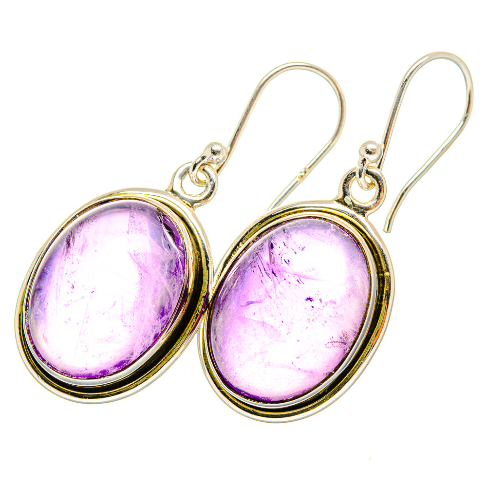 Oval amethyst drop earrings, sterling silver bezel with hook clasps
