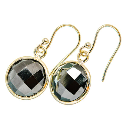 Silver-tone drop earrings with two round faceted hematite-style stones
