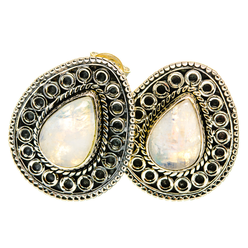 Moonstone teardrop earrings in 925 sterling silver with ornate silver halo settings