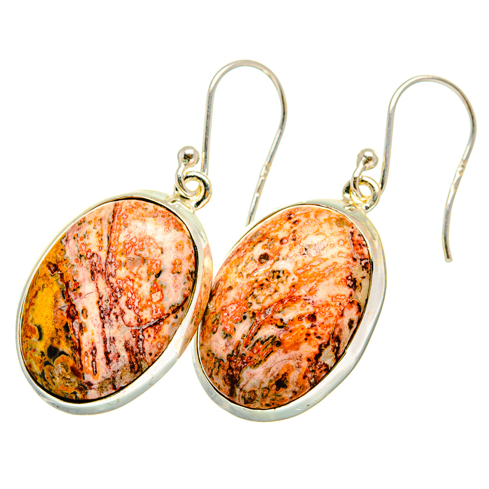 Poppy Jasper oval drop earrings, 925 sterling silver with speckled orange-red stone pair