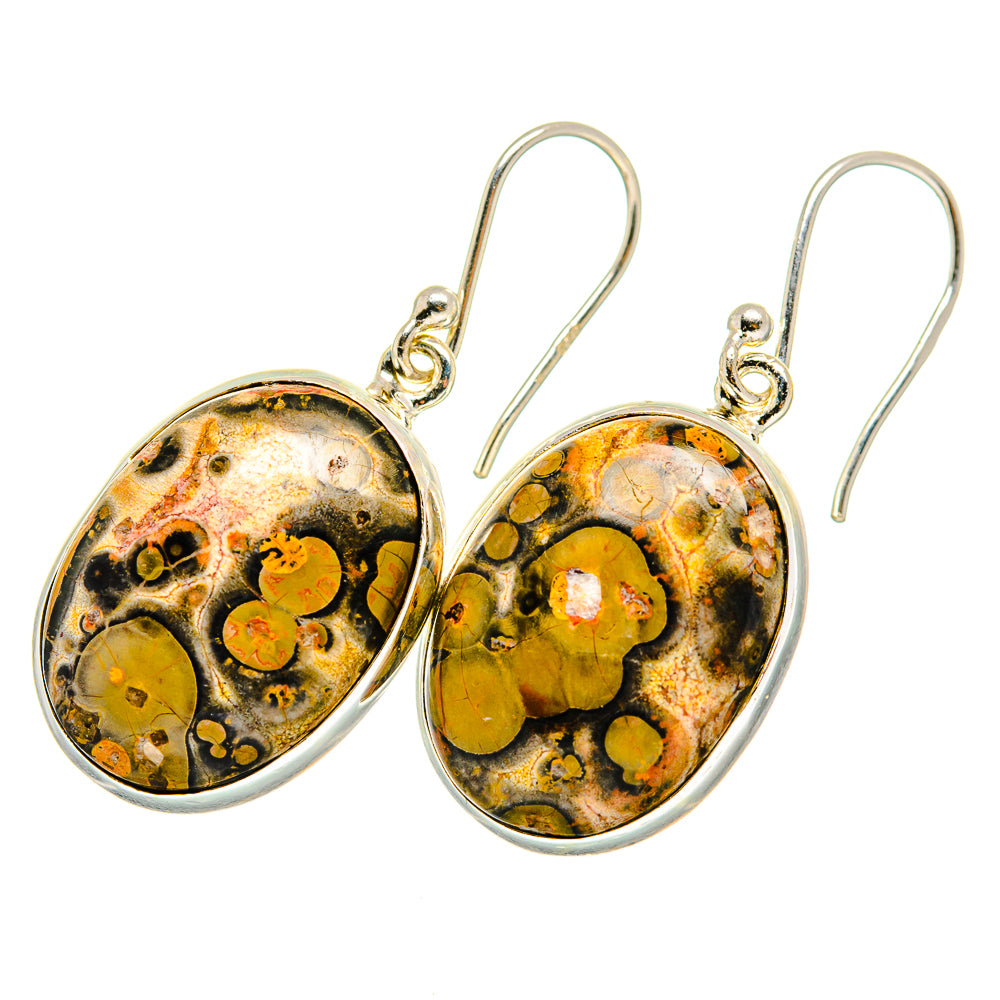 Sterling silver poppy jasper oval drop earrings with multicolor stone and hook backs