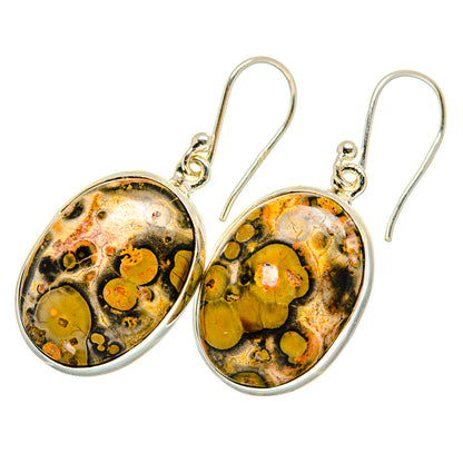 Sterling silver poppy jasper oval drop earrings with multicolor stone and hook backs