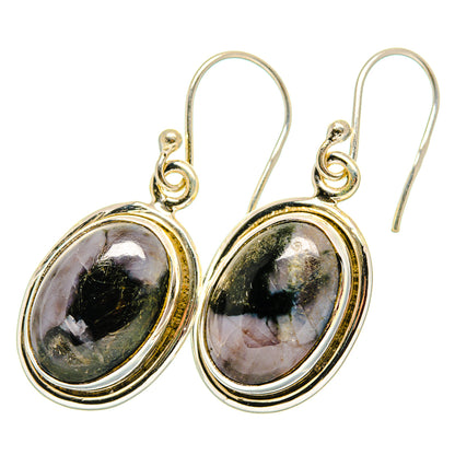 Oval gabbro stone drop earrings, 925 sterling silver bezel, pierced hook
