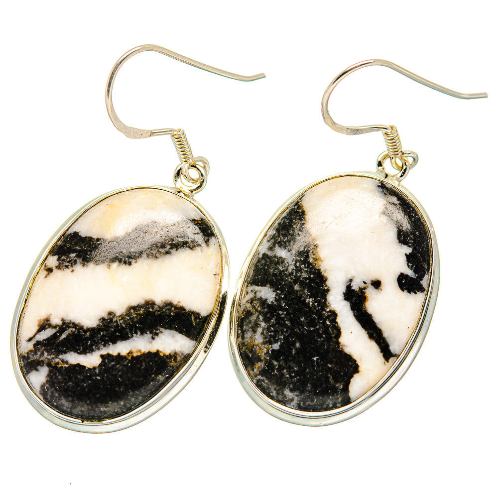 Oval pinolith jasper earrings with black-and-white marbled stone and gold-toned hooks