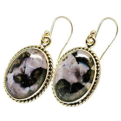 925 sterling silver gabbro stone drop earrings, oval stones with braided bezel and hooks