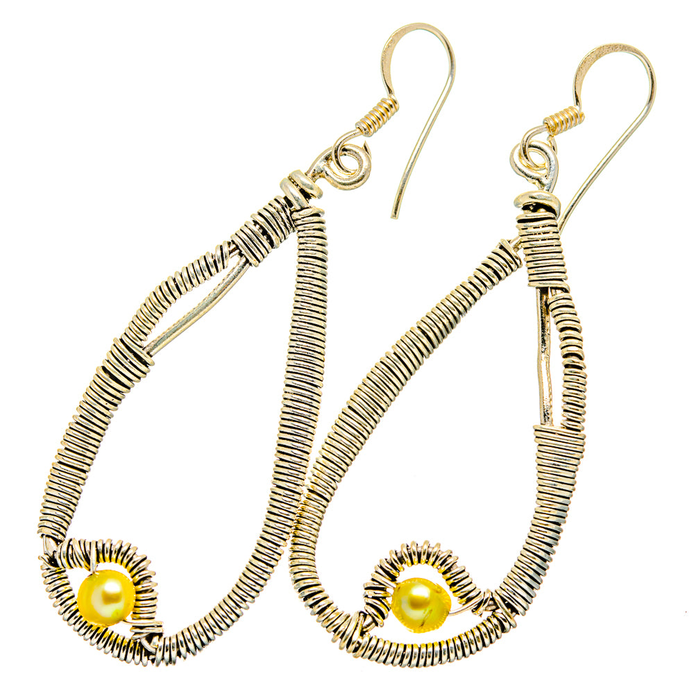 Yellow Cultured Pearl Earrings handcrafted by Ana Silver Co - EARR420039