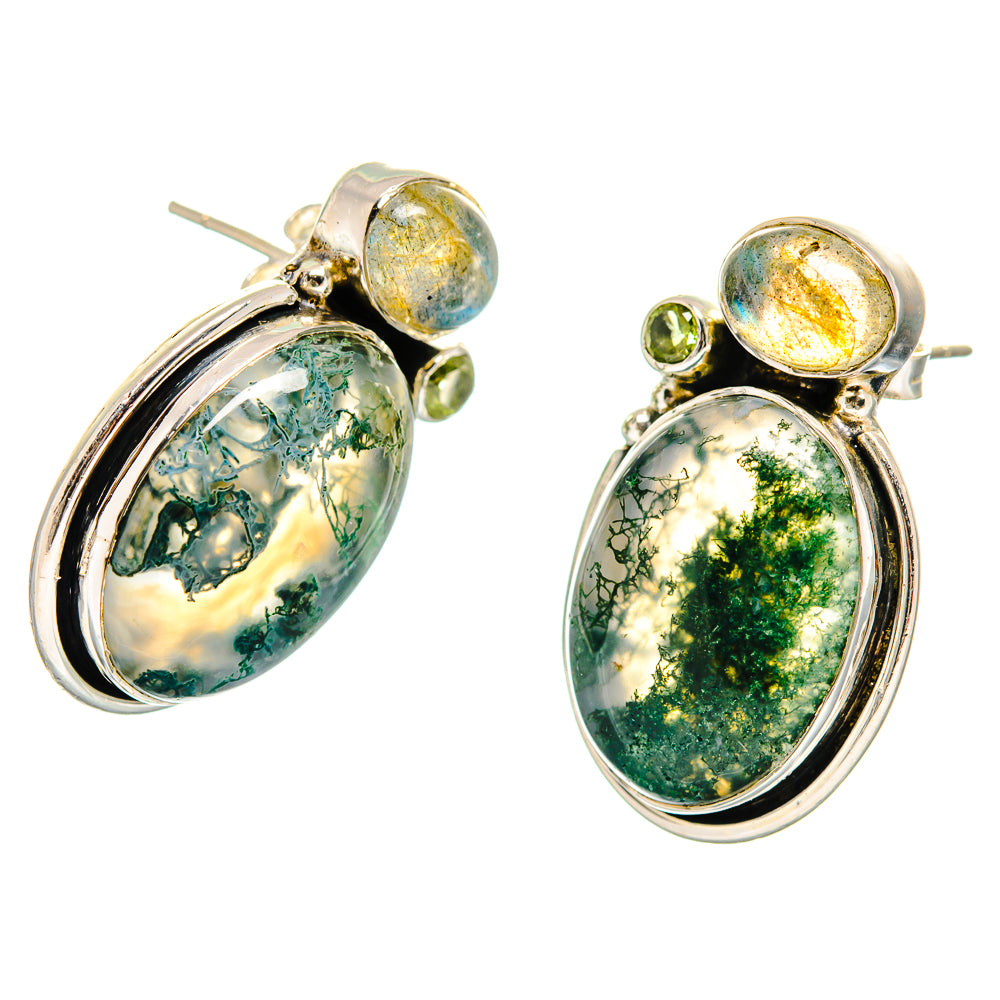 Green Moss Agate Earrings handcrafted by Ana Silver Co - EARR420041