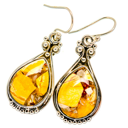 Brecciated mookaite teardrop earrings in 925 sterling silver with yellow stone