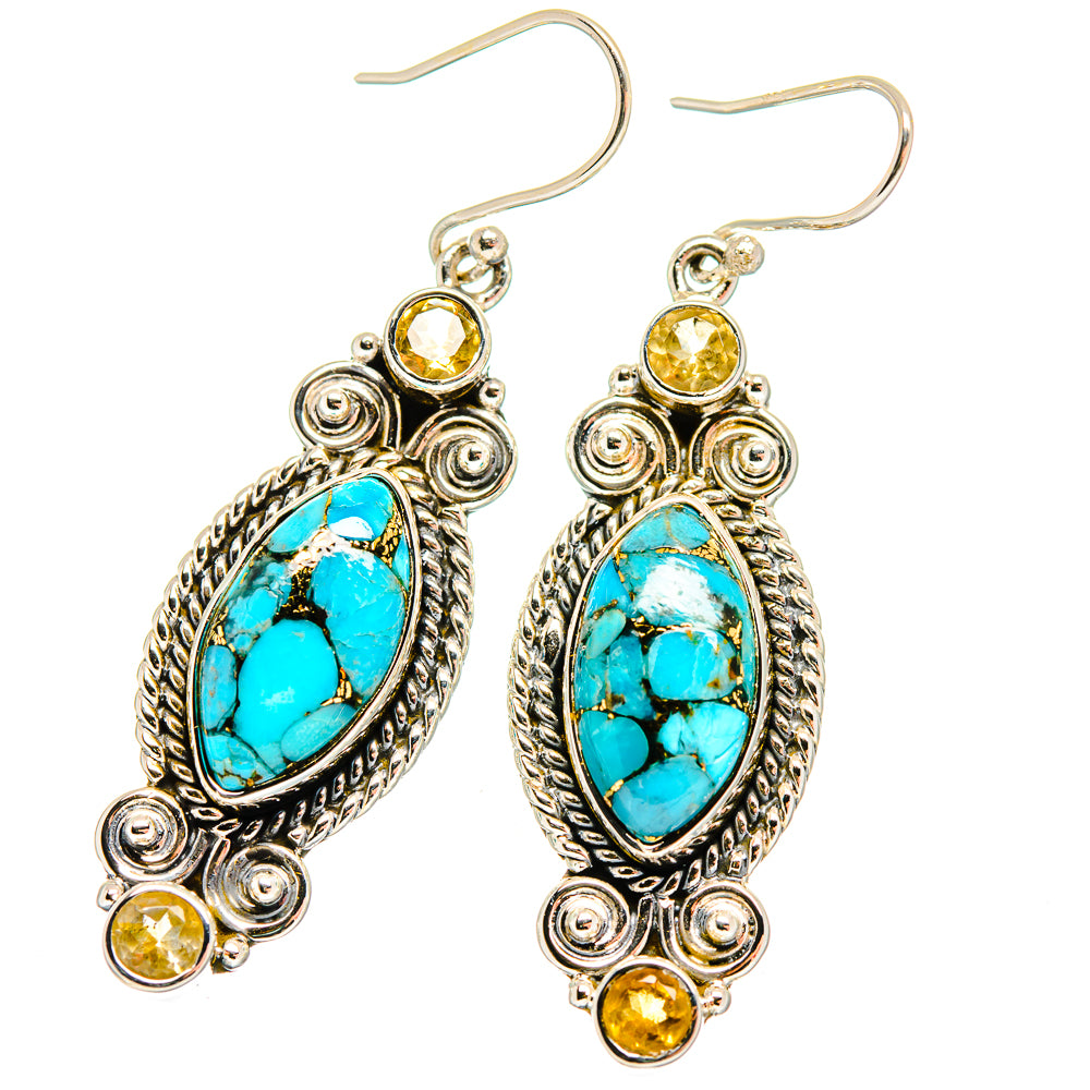 Blue Copper Composite Turquoise Earrings handcrafted by Ana Silver Co - EARR420067