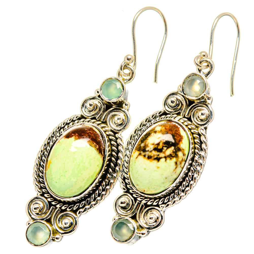 Green and amber oval gemstone drop earrings with sterling-silver filigree and hooks