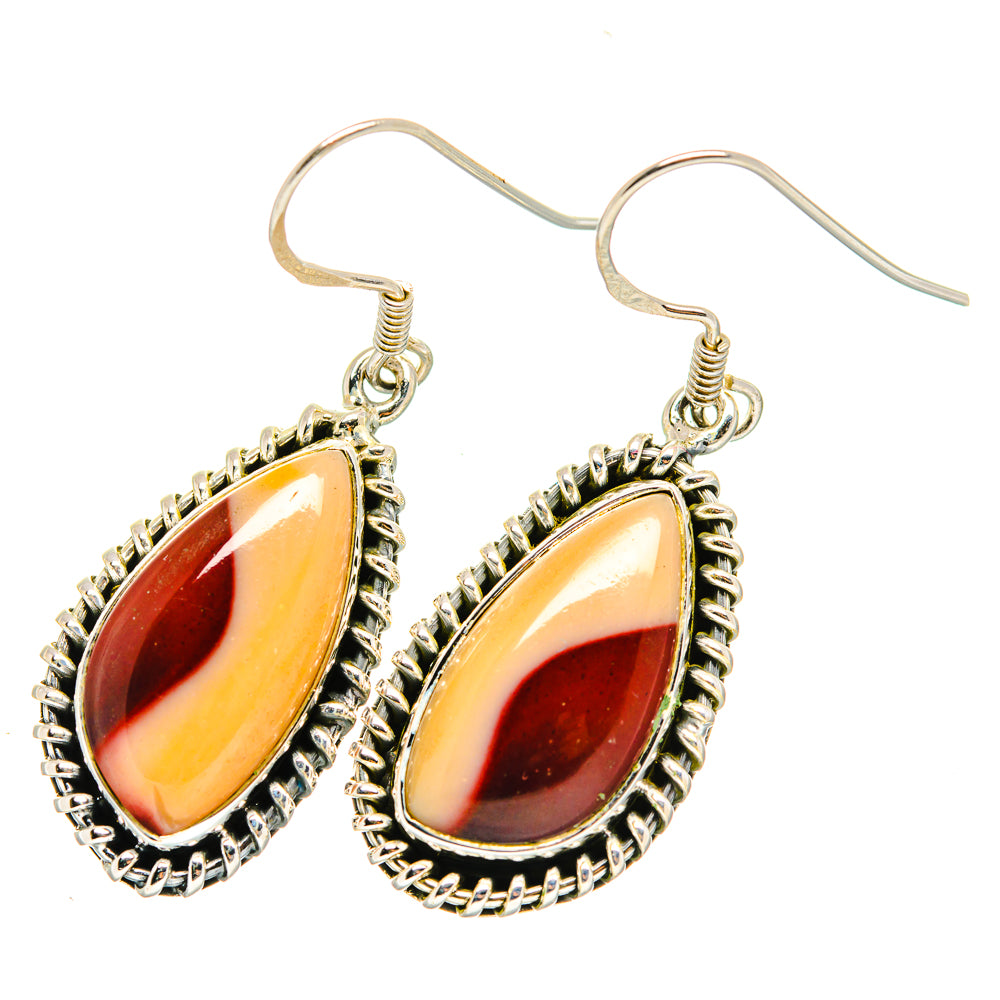 Sterling silver mookaite teardrop dangle earrings with red, cream and yellow stripes