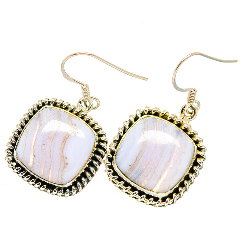 925 sterling silver drop earrings with oval blue lace agate stones and beaded halo