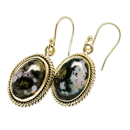 Oval gabbro stone drop earrings, 925 sterling silver with rope bezel and hooks