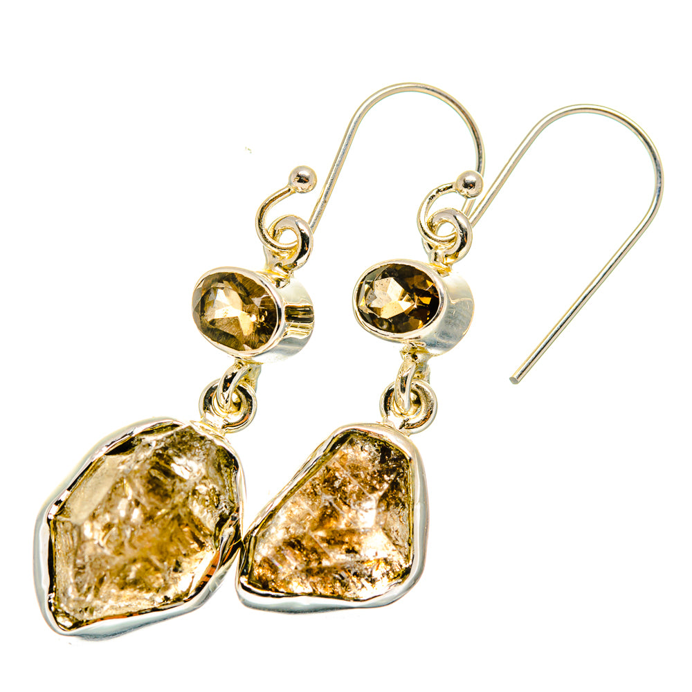 Smoky quartz drop earrings with gold-toned rough stones and sterling silver hooks