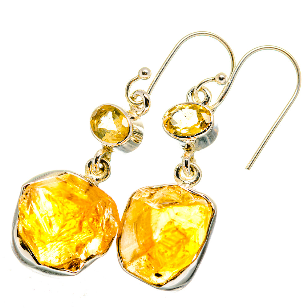Rough citrine drop earrings with 925 silver hooks and yellow faceted stones