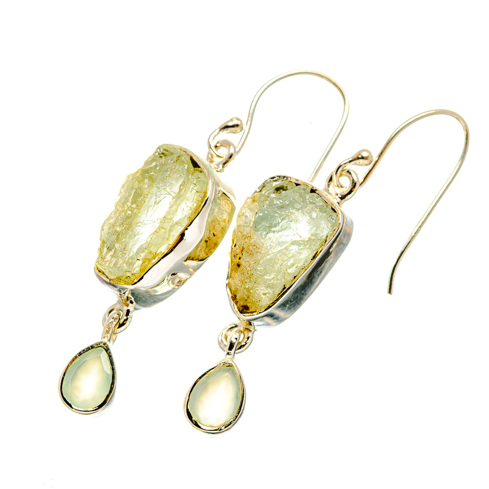 Aquamarine silver drop earrings with rough stone top and teardrop dangle