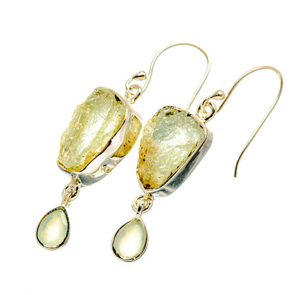 Aquamarine silver drop earrings with rough stone top and teardrop dangle